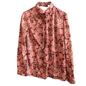 Vintage Vincenti Womens Pink Floral Blouse With Tie Made in USA